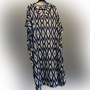Blue and White Ikat Pattern Coverup Dress
